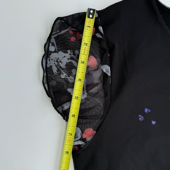 Desigual women's Top Sheer Embellished Rhinestones Floral Black Small - Picture 12 of 16